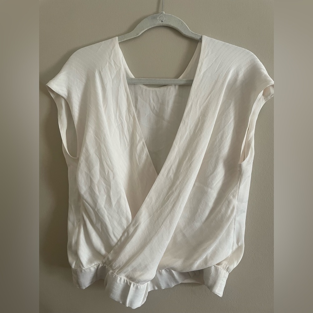 Anthropologie Cream Wrap Top